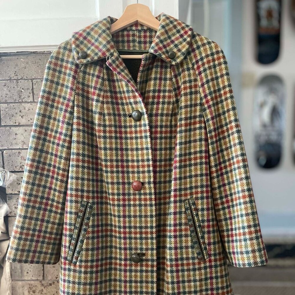 Vintage Gingham Juli de Roma Wool Coat with Removable Liner Size SM